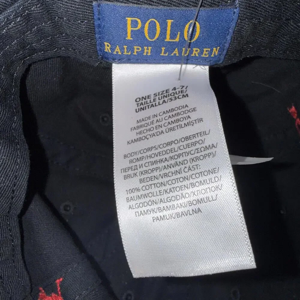 Polo Ralph Lauren Black Strapback Cap Red‎ Pony Size 4-7 Hat New With Defects